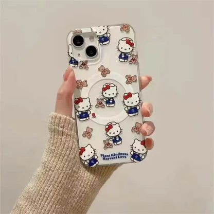 Cute Hello Kitty Magnetic Grip Holder Magsafe Wireless Charge Phone Case