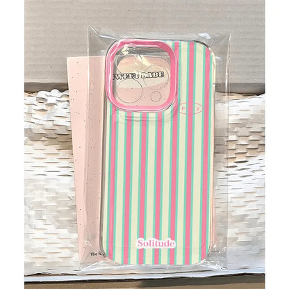 Ins Korean Cute Pink Stripe Phone Case