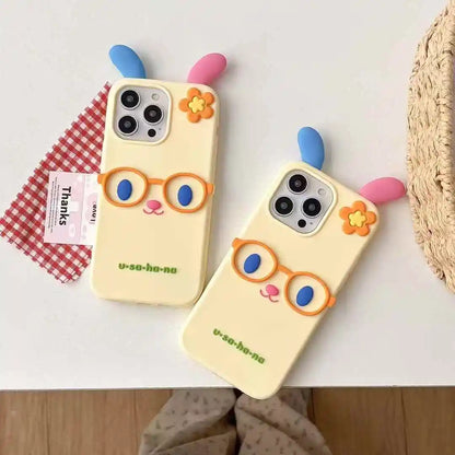 Kawaii 3D Cartoon Glasses Flower Rabbit Soft Silicone Phone Case