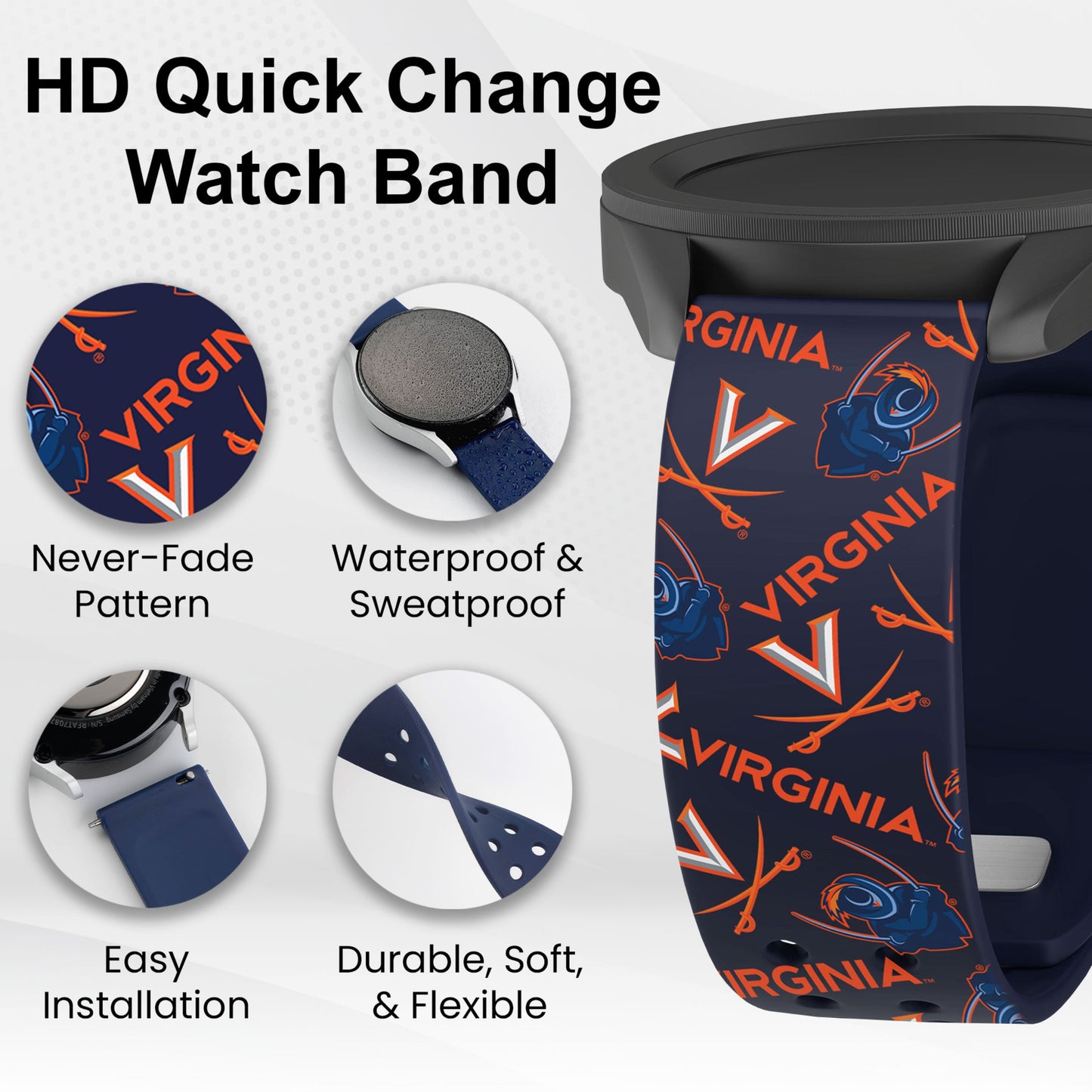 Virginia Cavaliers HD Watchband for Samsung, Garmin, Fossil, and More for Samsung, Garmin, Fossil, and More